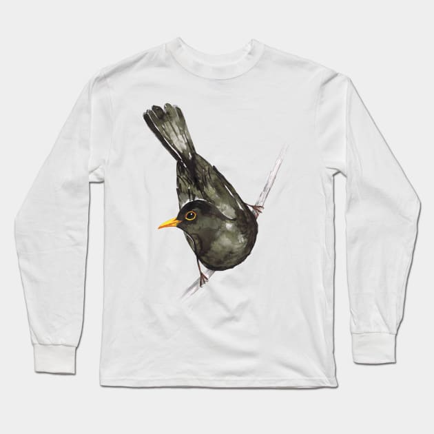 Blackbird watercolor Long Sleeve T-Shirt by Bwiselizzy